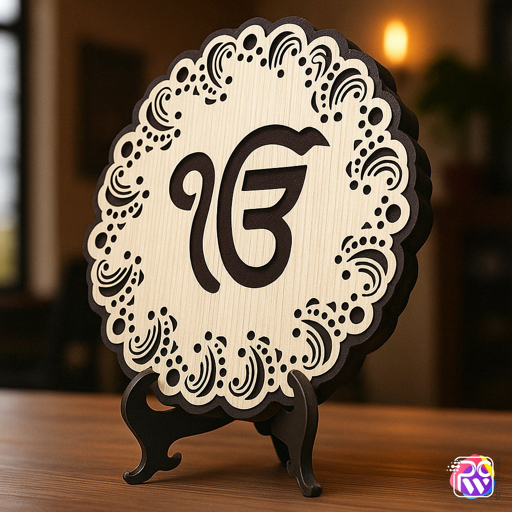 ChatGPT said: Ik Onkar Wooden Tabletop – Spiritual Laser-Cut Design on Premium Wood