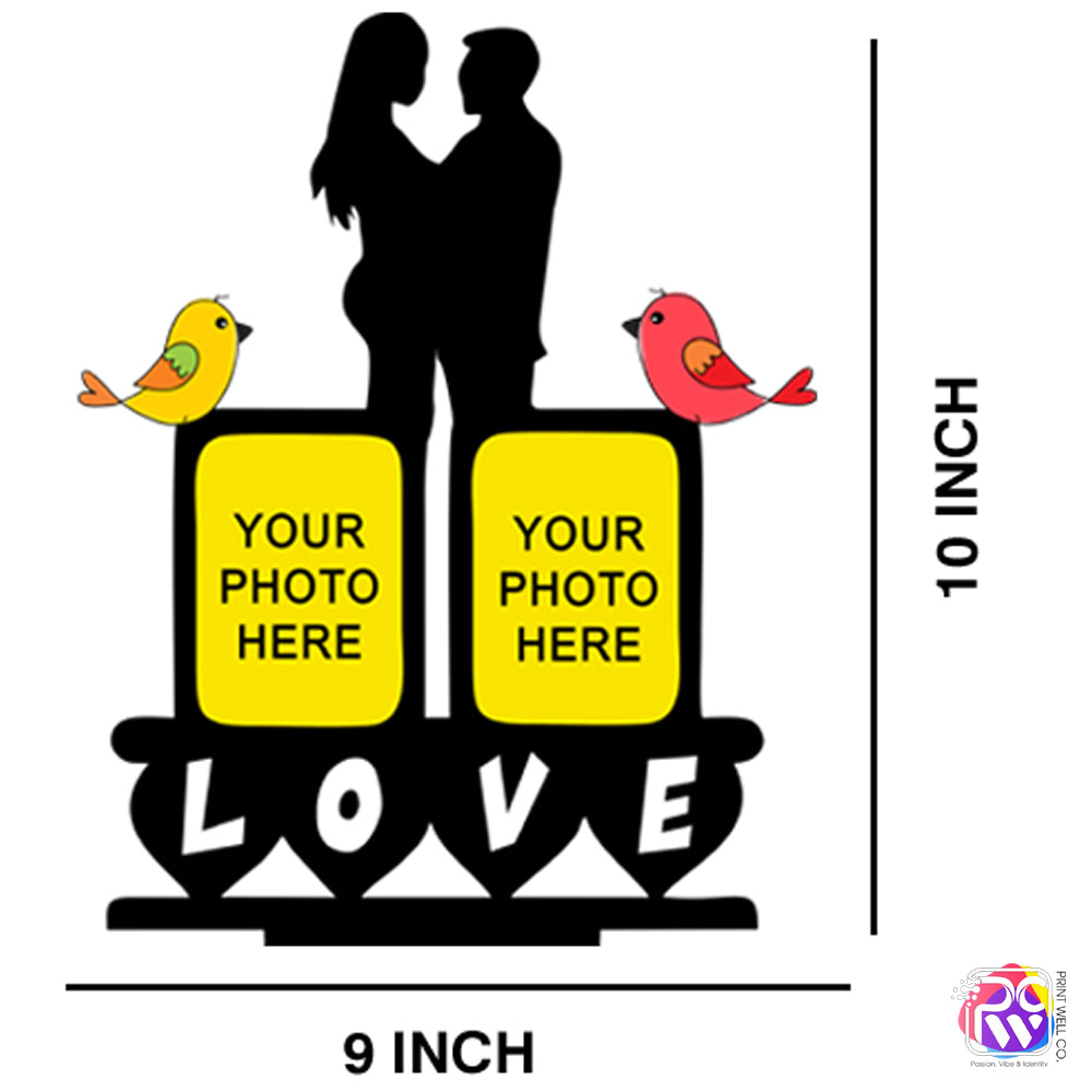 Customized “LOVE Couple” Tabletop Photo Frame – Personalized Frame with Lovebirds & Couple Silhouette