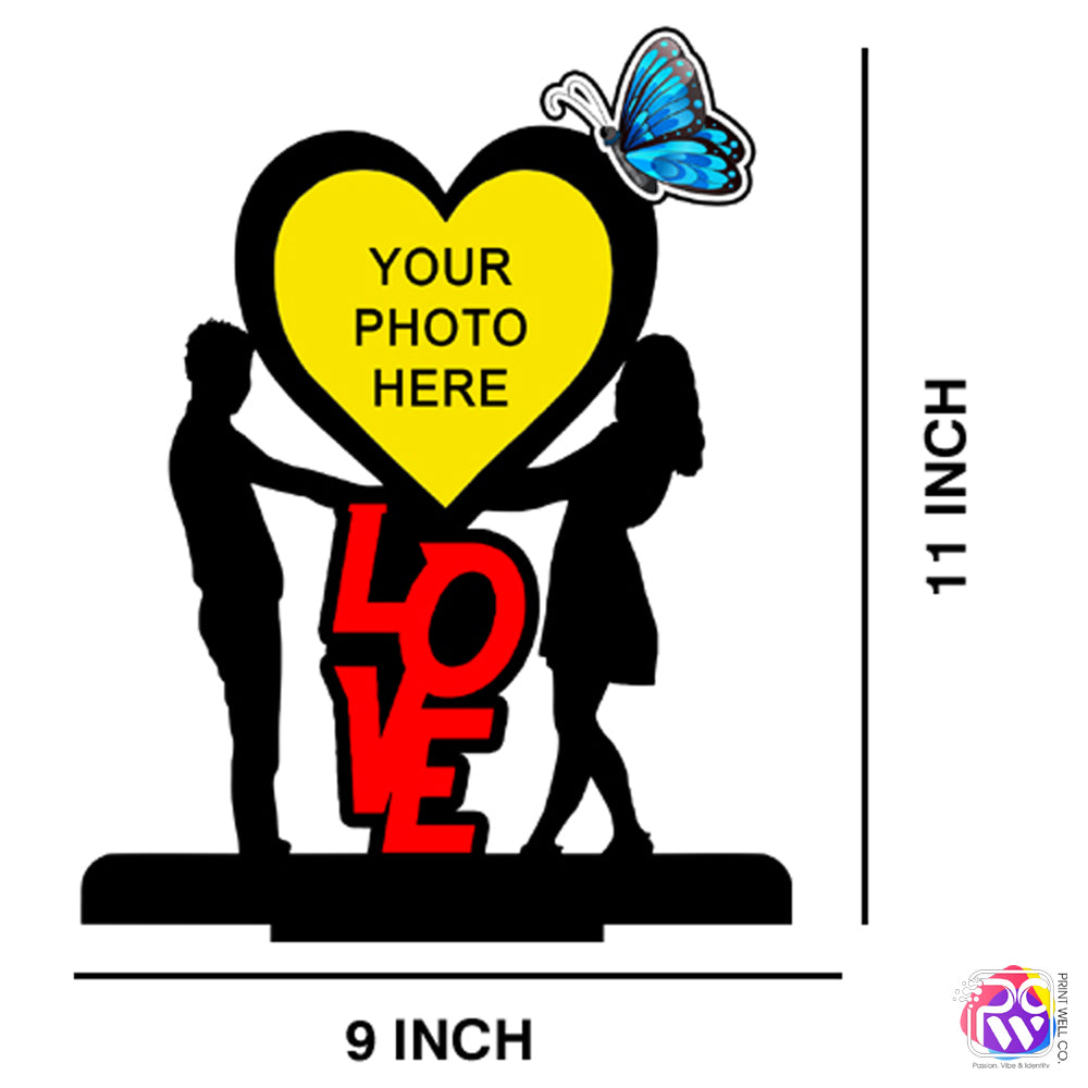 Customized “LOVE” Tabletop Photo Frame – Personalized Wooden Frame with Heart Photo Slot & Butterfly Design