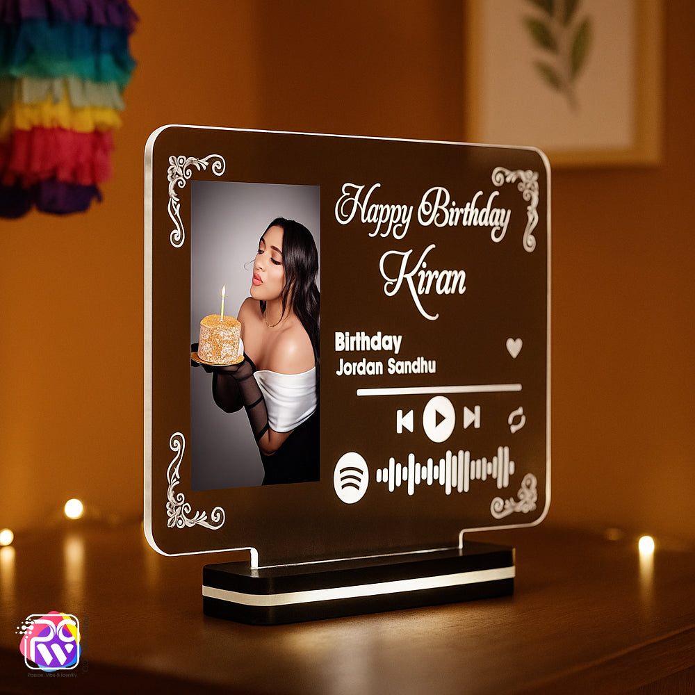 Customized “Happy Birthday” Acrylic Spotify Lamp | Personalized Photo Music Frame