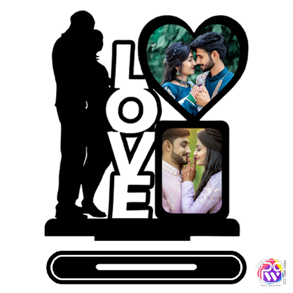 Customized “LOVE” Tabletop Photo Frame – Personalized Couple Frame with Heart & Rectangle Photo Slots