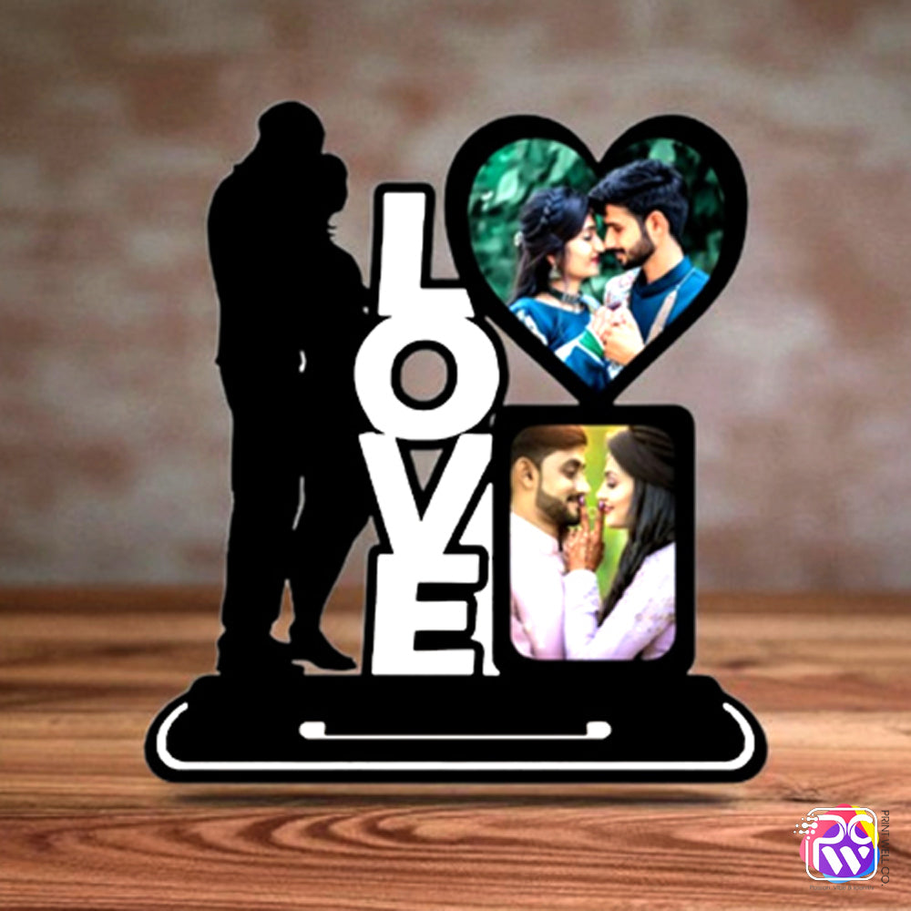 Customized “LOVE” Tabletop Photo Frame – Personalized Couple Frame with Heart & Rectangle Photo Slots