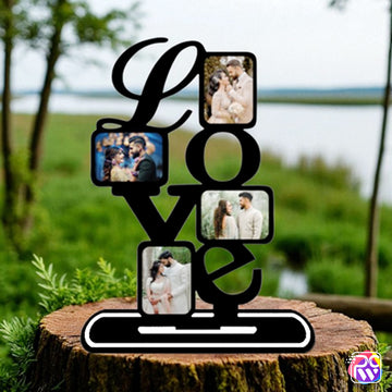 Customized “LOVE” Tabletop Photo Frame – Personalized Wooden Frame with 4 Photo Slots
