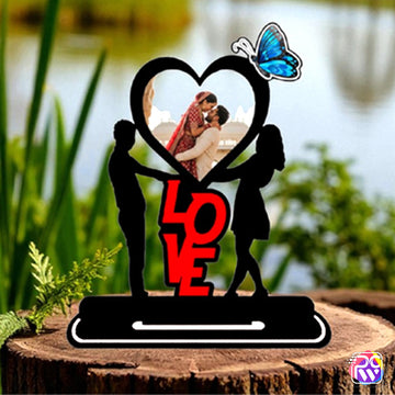 Customized “LOVE” Tabletop Photo Frame – Personalized Wooden Frame with Heart Photo Slot & Butterfly Design