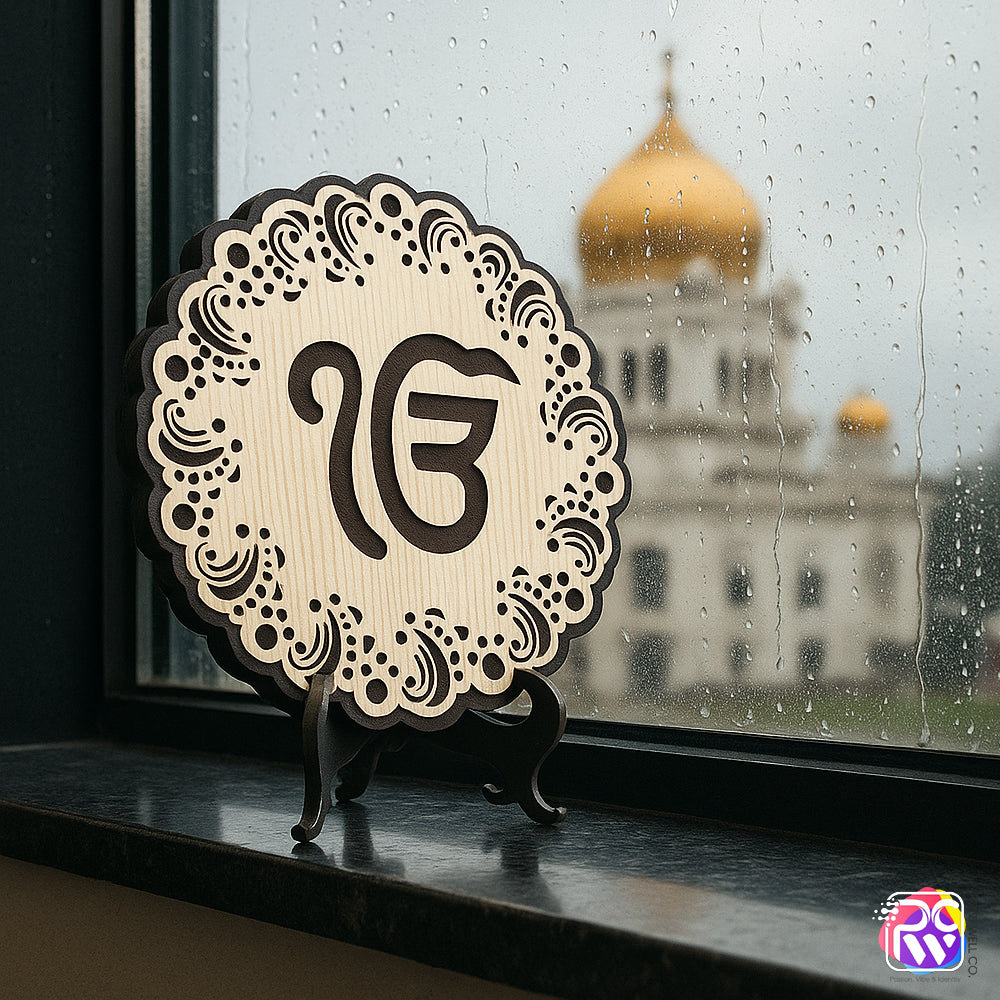 ChatGPT said: Ik Onkar Wooden Tabletop – Spiritual Laser-Cut Design on Premium Wood