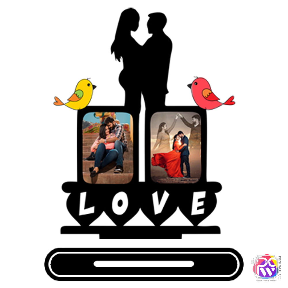Customized “LOVE Couple” Tabletop Photo Frame – Personalized Frame with Lovebirds & Couple Silhouette