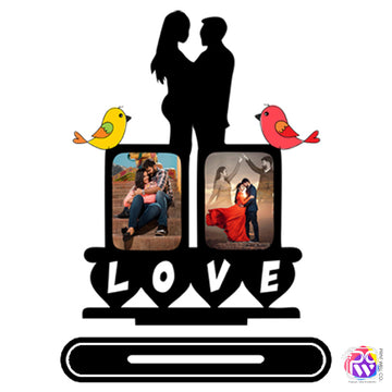 Customized “LOVE Couple” Tabletop Photo Frame – Personalized Frame with Lovebirds & Couple Silhouette