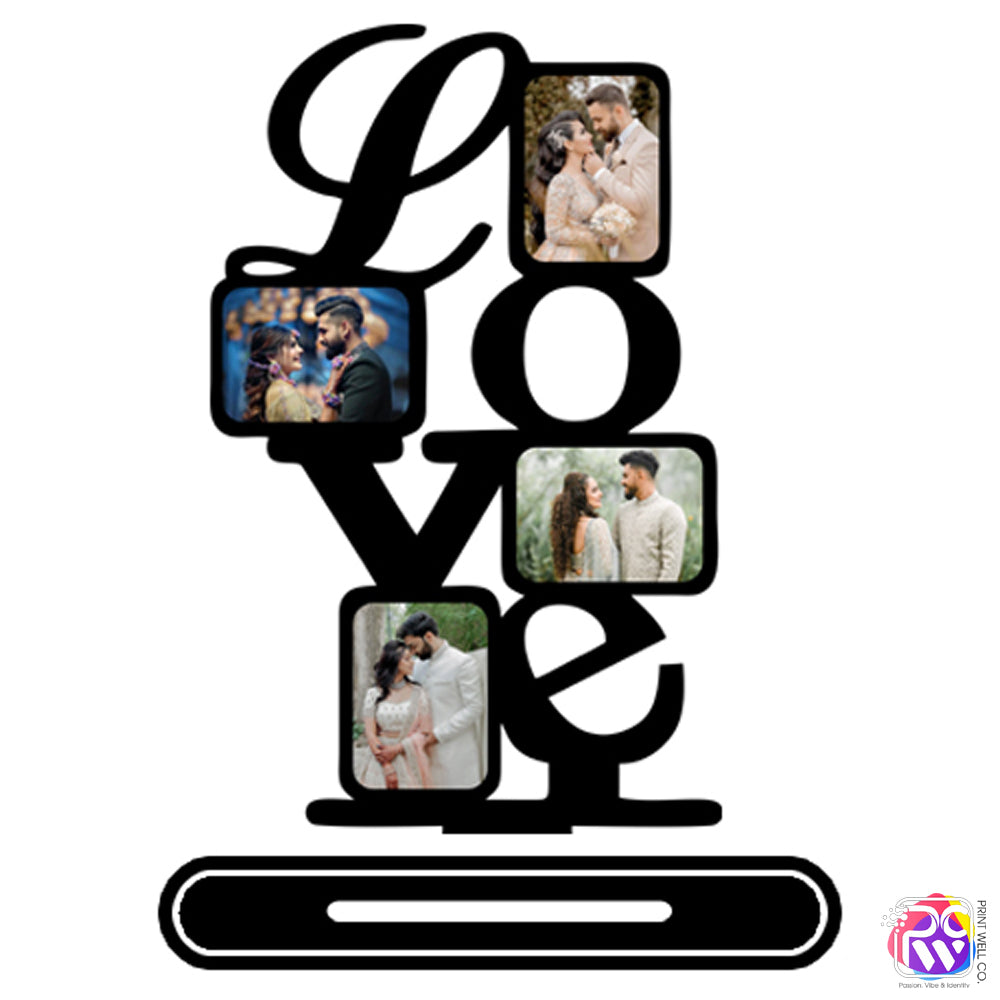 Customized “LOVE” Tabletop Photo Frame – Personalized Wooden Frame with 4 Photo Slots