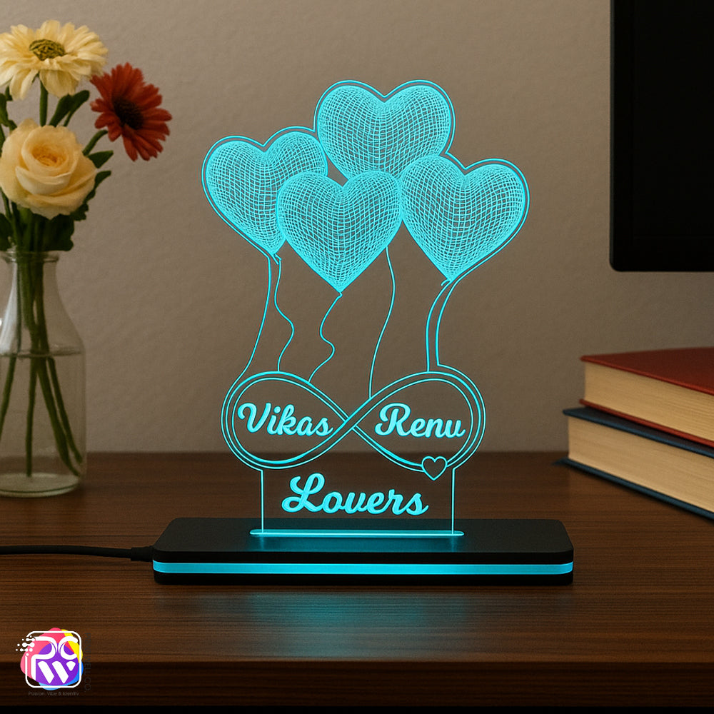 Customized Heart Balloons LED Lamp | Personalized Couple Gift