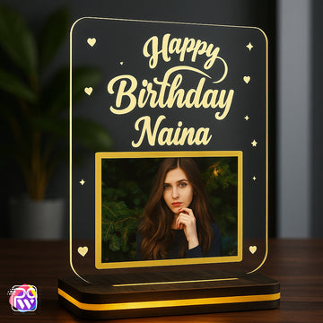 Customized Happy Birthday Acrylic Lamp with Photo & Name | Personalized LED Gift