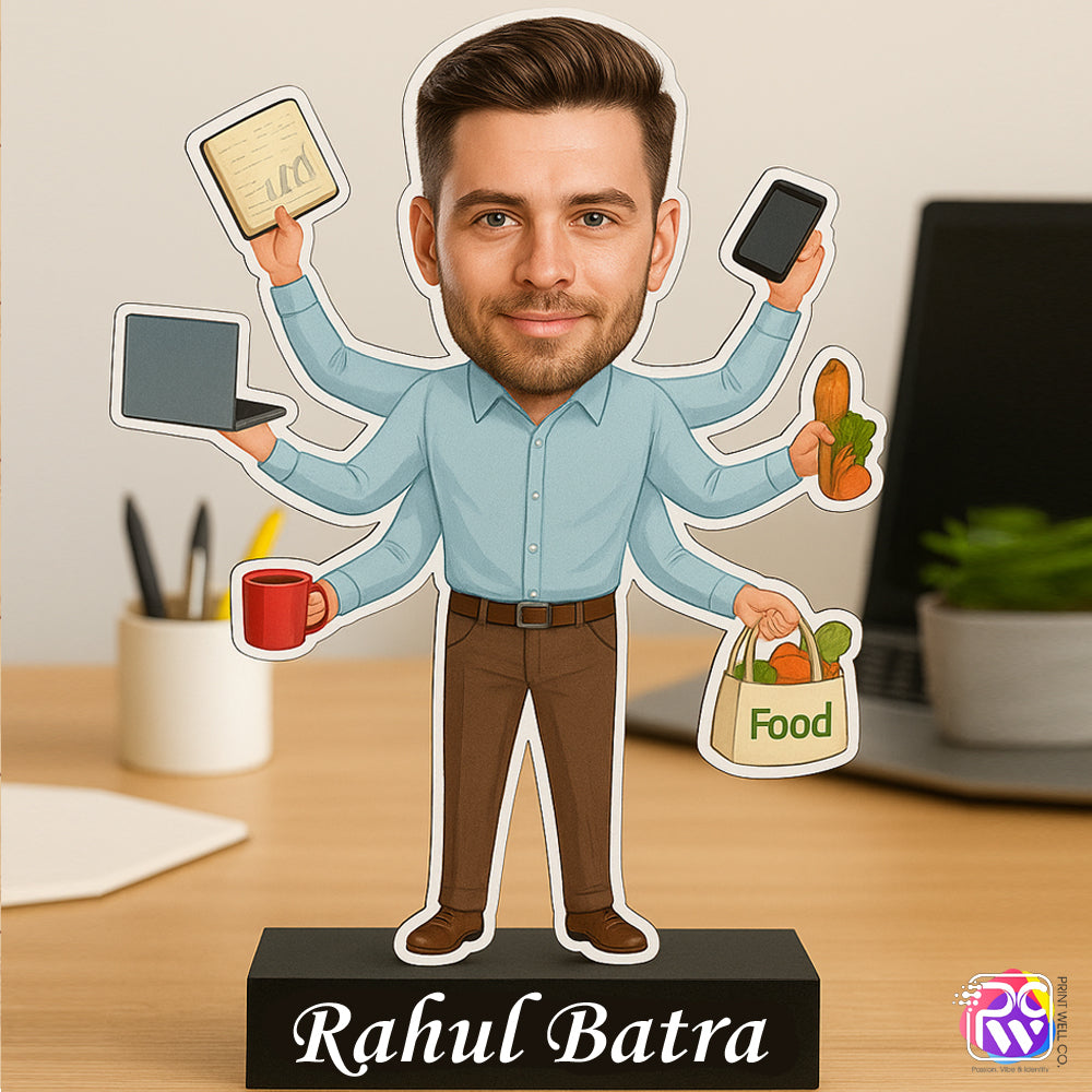 Customized “Multitasker” Tabletop Photo Frame – Personalized Caricature for Professionals & All-Rounders