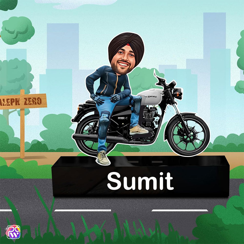 Personalized Bike Rider Caricature Standee with Name
