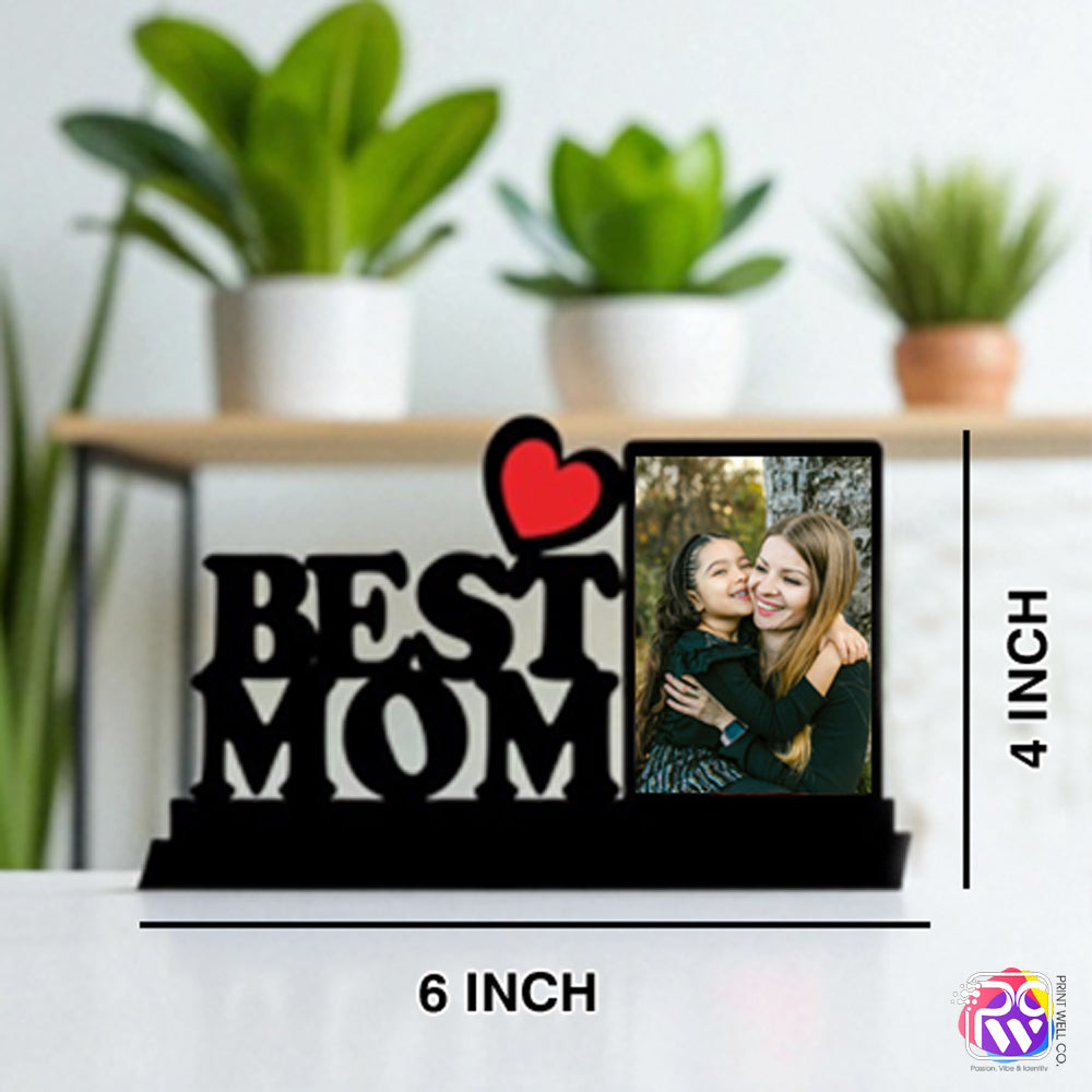 Customized “Best Mom” Tabletop Photo Frame – Personalized Wooden Frame with Red Heart