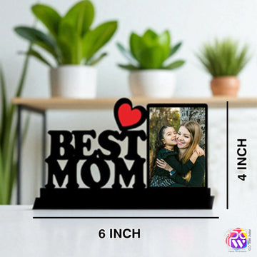 Customized “Best Mom” Tabletop Photo Frame – Personalized Wooden Frame with Red Heart