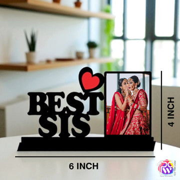 Customized “Best Sister” Tabletop Photo Frame – Personalized Wooden Frame with Red Heart