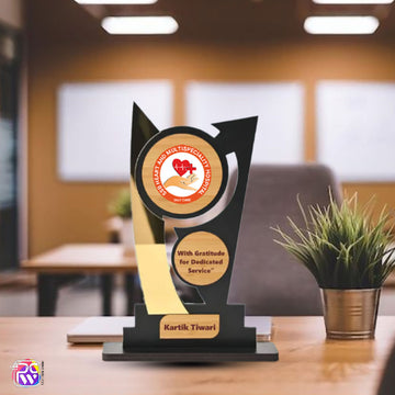 Customized Wooden Trophy with Golden Acrylic | Personalized Memento for Events, Corporate & School Functions