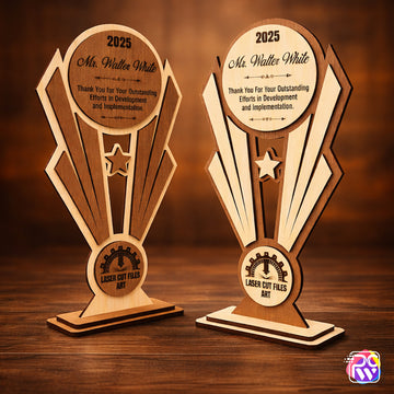 Personalized Wooden Laser-Cut Achievement Award Trophy