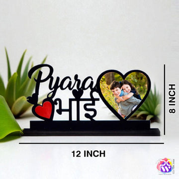 Customized “Pyara Bhai” Tabletop Photo Frame – Personalized Wooden Frame with Red Heart & Hindi Text