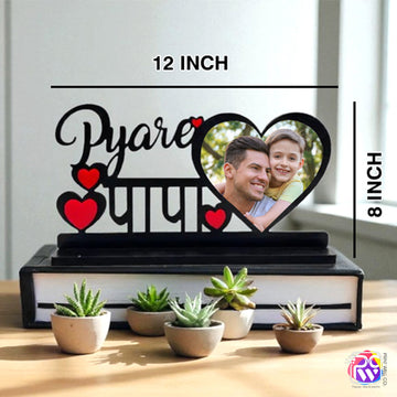 Customized “Pyare Papa” Tabletop Photo Frame – Personalized Wooden Frame with Red Heart & Hindi Text