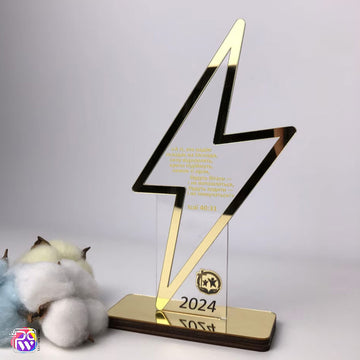 Lightning bolt acrylic award, Personalized trophy with wooden base, Lightning acrylic trophy plaque, Custom talent award