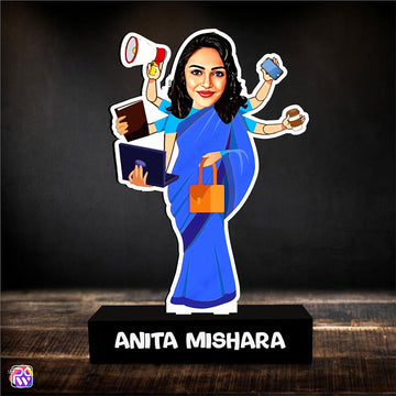 Personalized Multitasking Woman Caricature Standee with Name