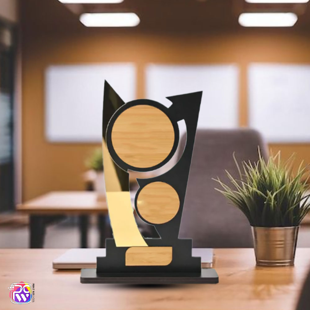 Customized Wooden Trophy with Golden Acrylic | Personalized Memento for Events, Corporate & School Functions