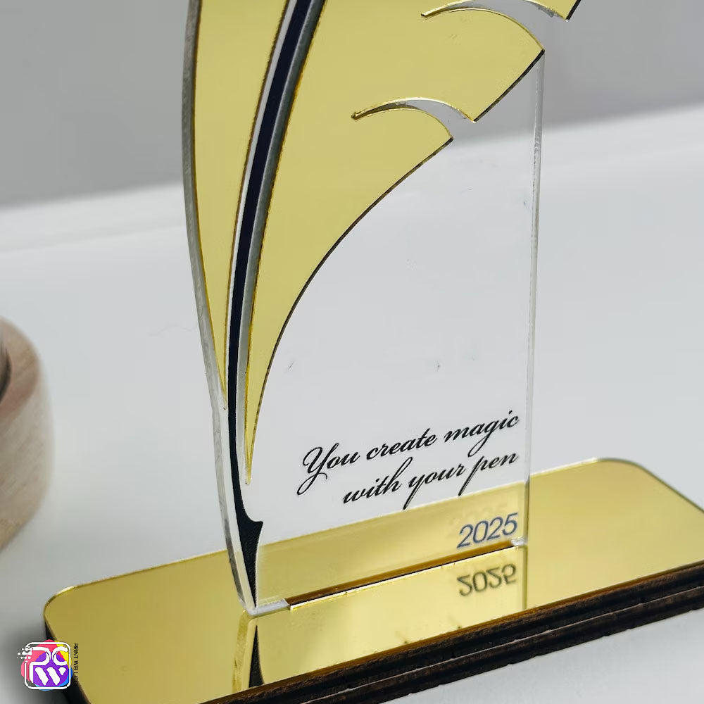 Writing award, Personalized trophy feather, Writing contest
