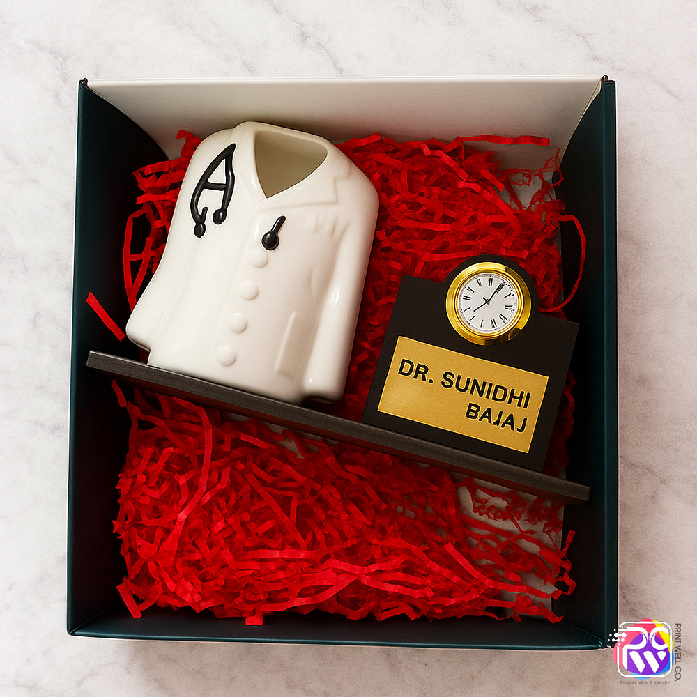 Personalized Doctor Pen Stand with Name & Clock