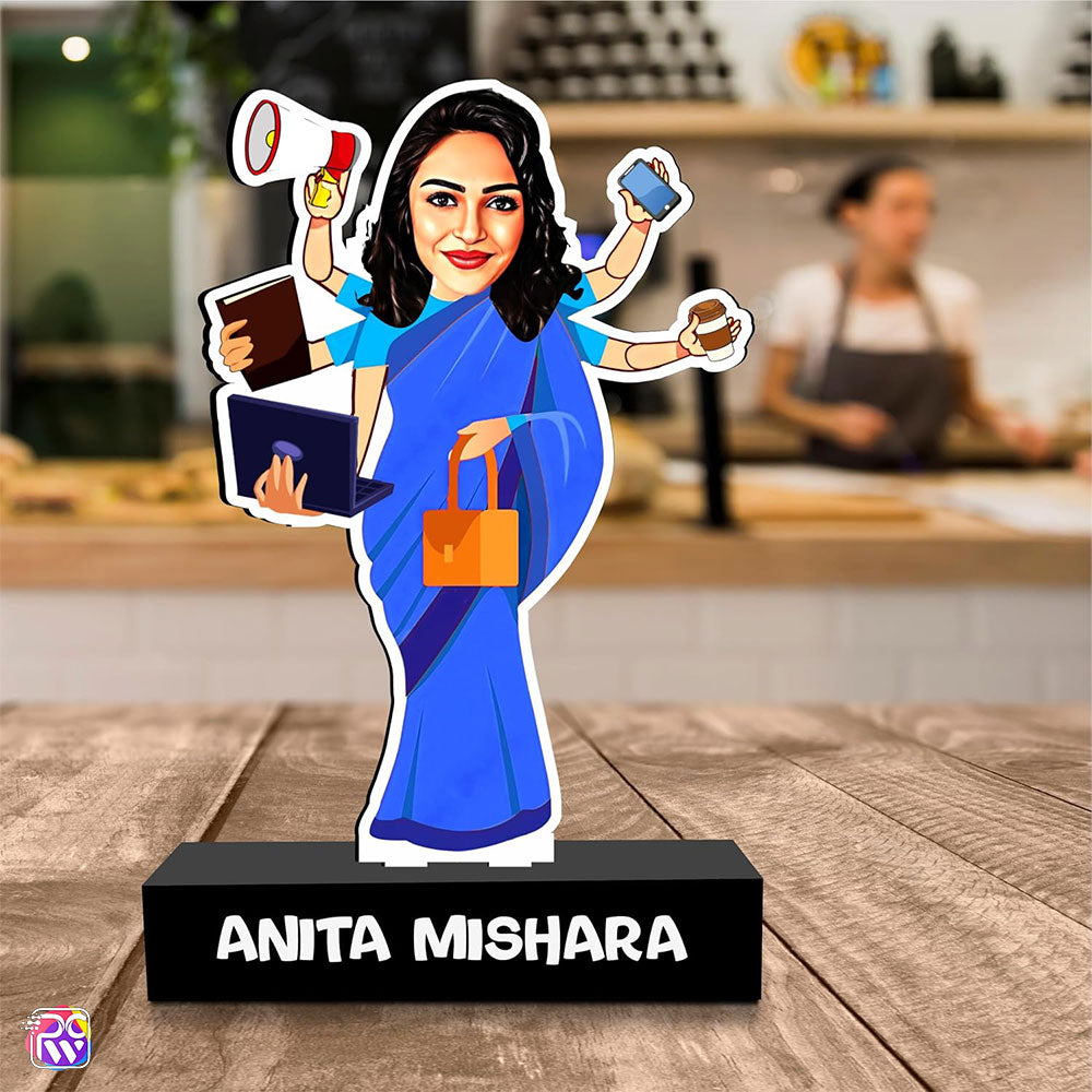 Personalized Multitasking Woman Caricature Standee with Name