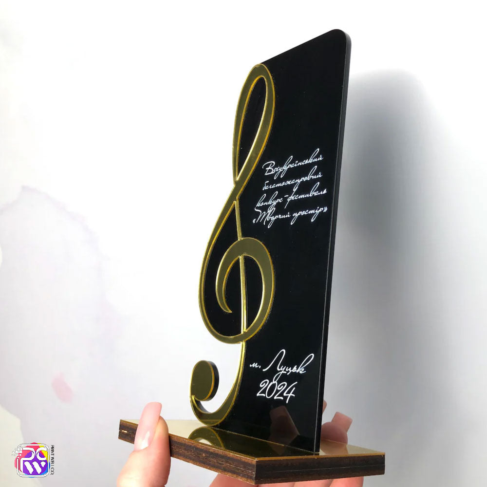 Gold music award trophy Personalized trophy with Violin key Talent award Black acrylic trophy plaque Custom trophy