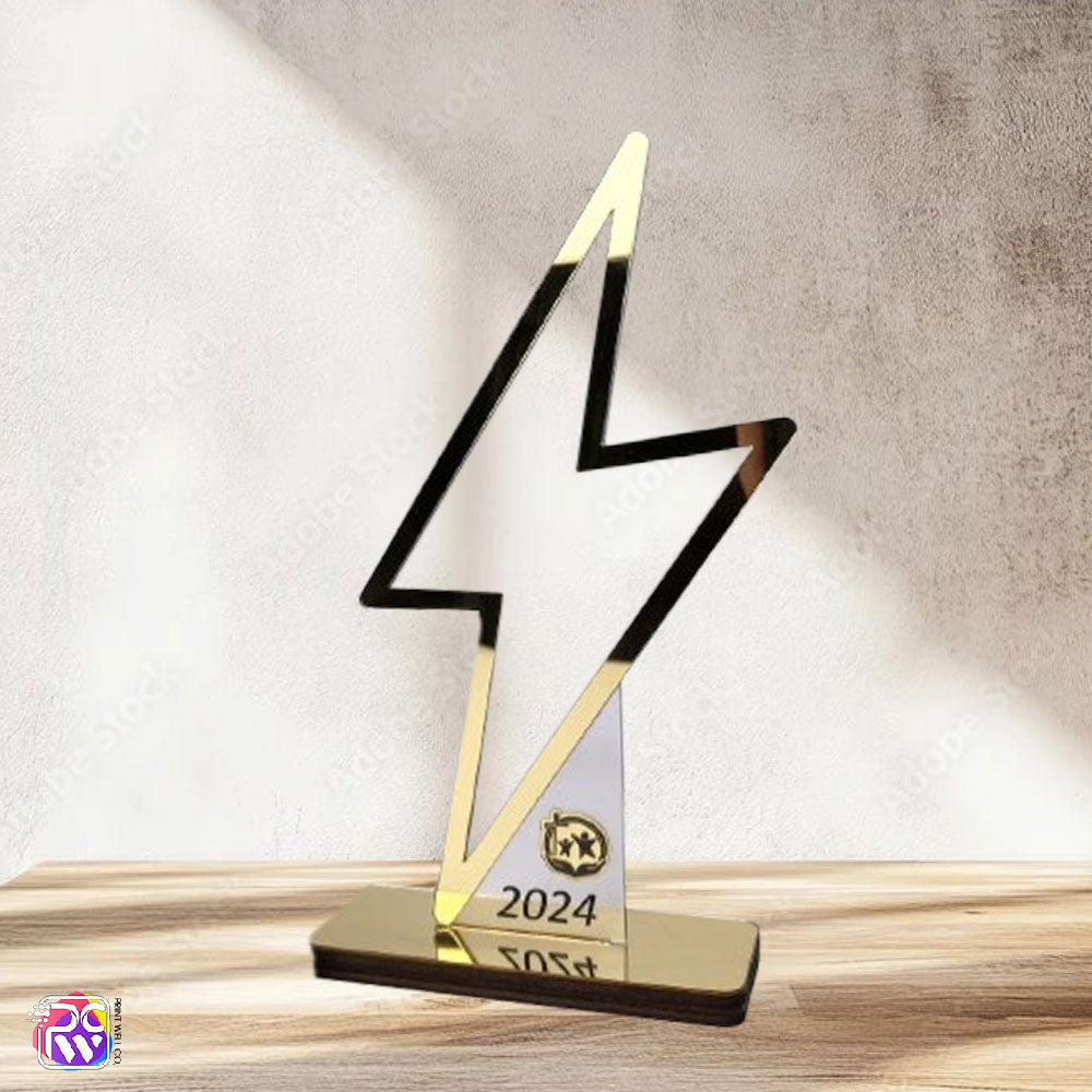Lightning bolt acrylic award, Personalized trophy with wooden base, Lightning acrylic trophy plaque, Custom talent award