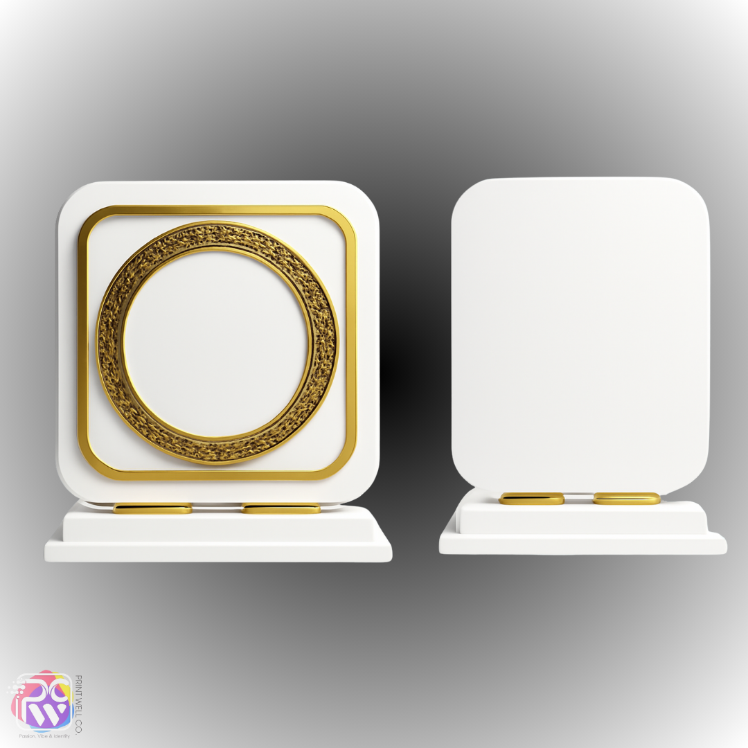 Custom White & Gold Trophy Plaque – Elegant Personalized Recognition Award