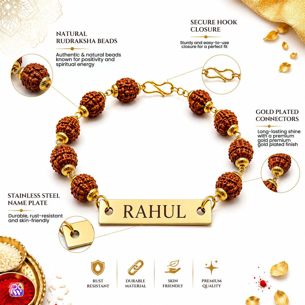 Personalized Premium Gift Set with Name Pen, Keychain & Metal &  Rudraksha Rakhi
