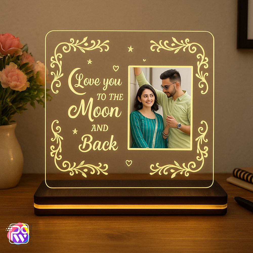 Customized “Love You to the Moon and Back” Acrylic Lamp | Personalized Couple Photo Frame