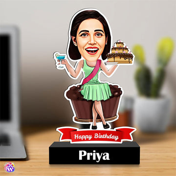 Personalized Birthday Girl Caricature Standee with Cake & Name