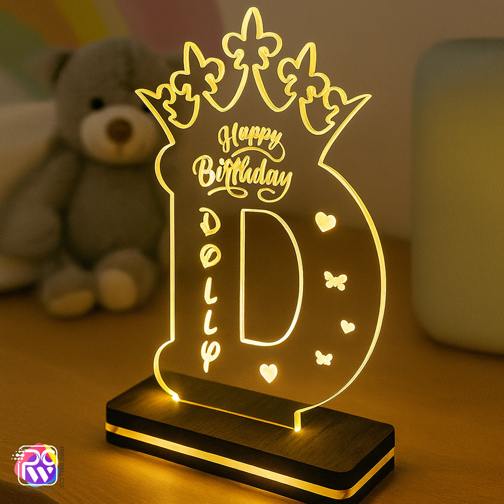 Customized Alphabet LED Birthday Lamp | Personalized Crown Design Gift