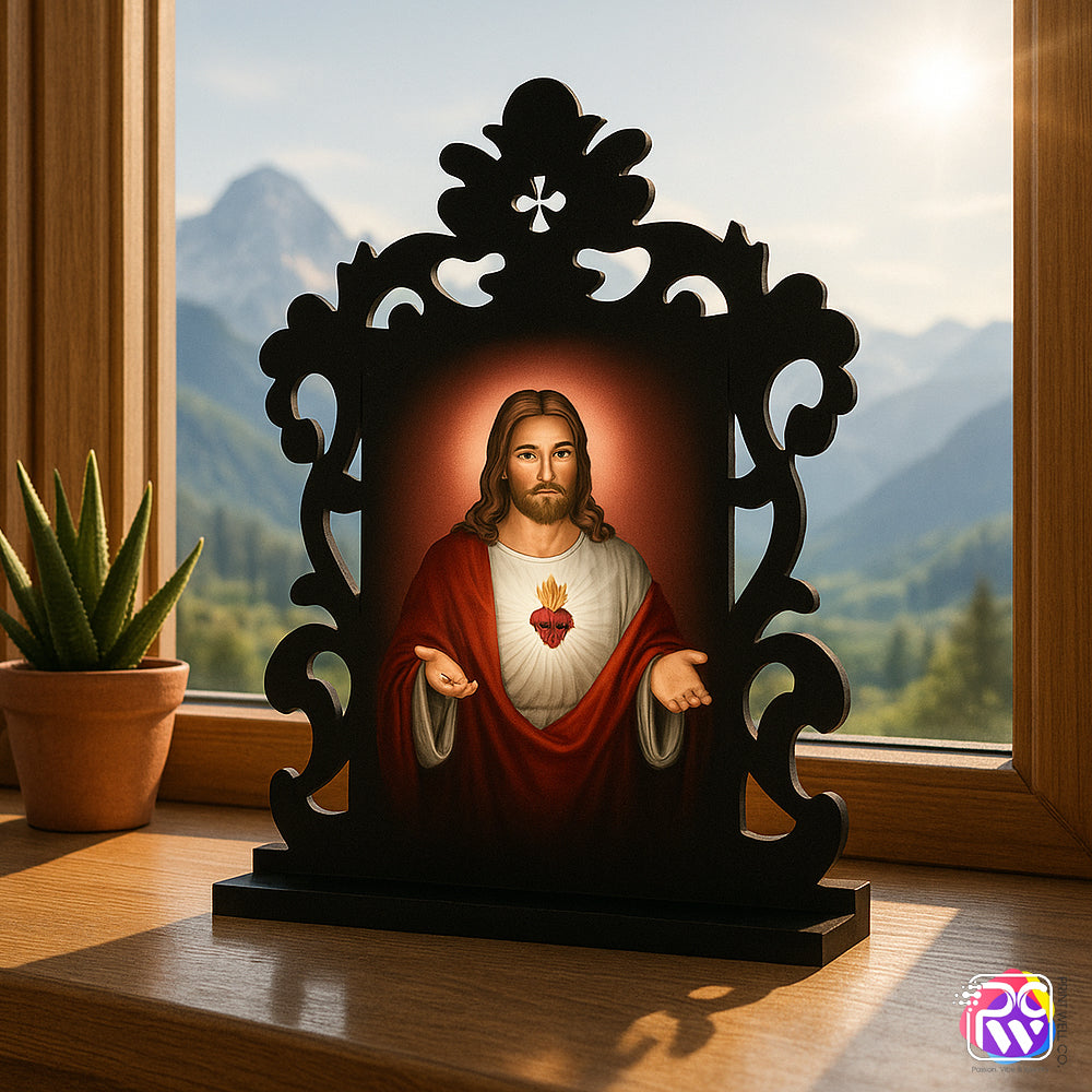 Jesus Christ Sacred Heart Wooden Tabletop – Symbol of Love, Compassion & Faith