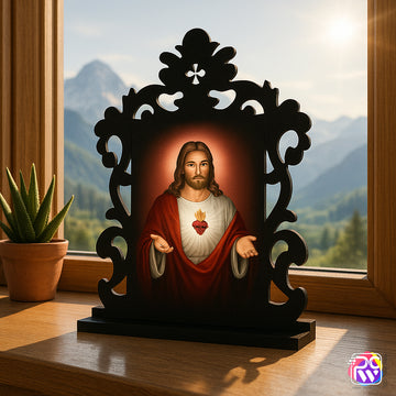 Jesus Christ Sacred Heart Wooden Tabletop – Symbol of Love, Compassion & Faith