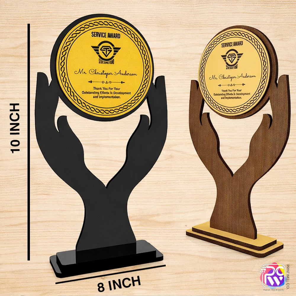 Personalized Handcrafted Wooden Service Award Trophy