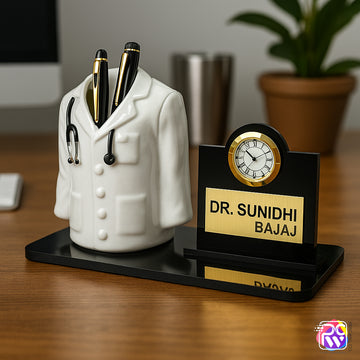 Personalized Doctor Pen Stand with Name & Clock