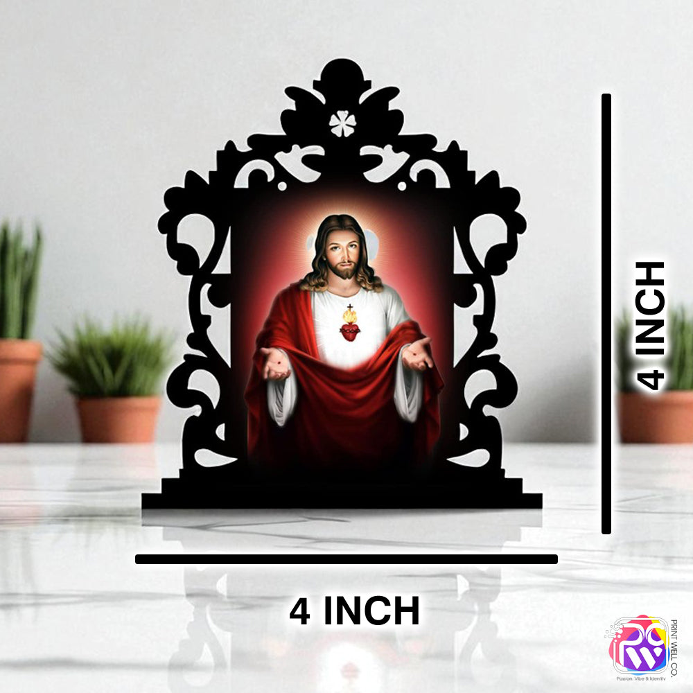 Jesus Christ Sacred Heart Wooden Tabletop – Symbol of Love, Compassion & Faith