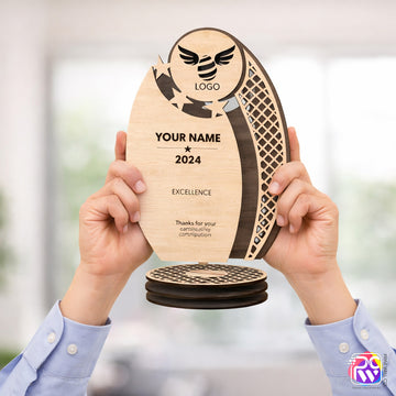 Personalized Wooden Excellence Award Trophy – 10 Inch Custom Logo & Name Recognition Plaque