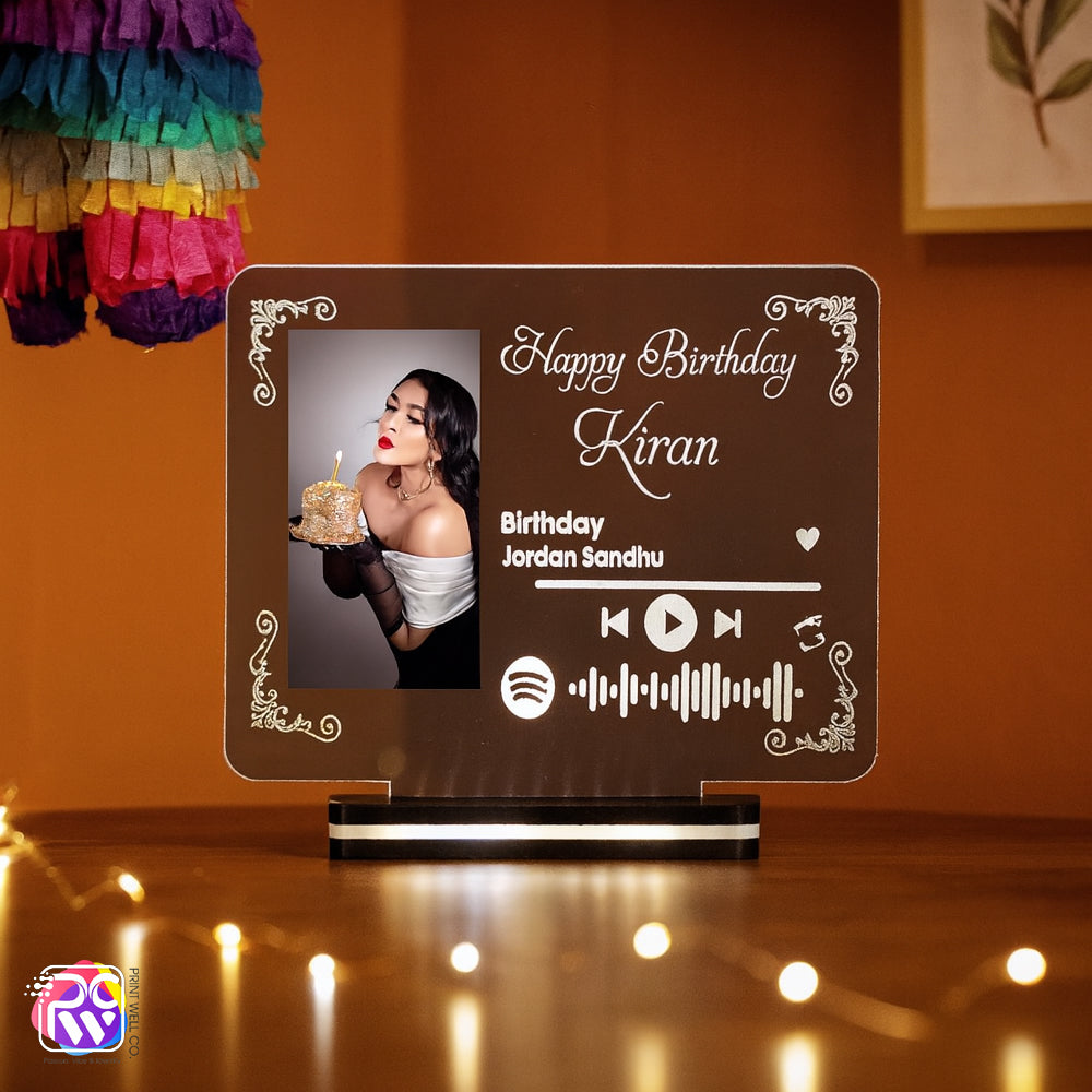 Customized “Happy Birthday” Acrylic Spotify Lamp | Personalized Photo Music Frame