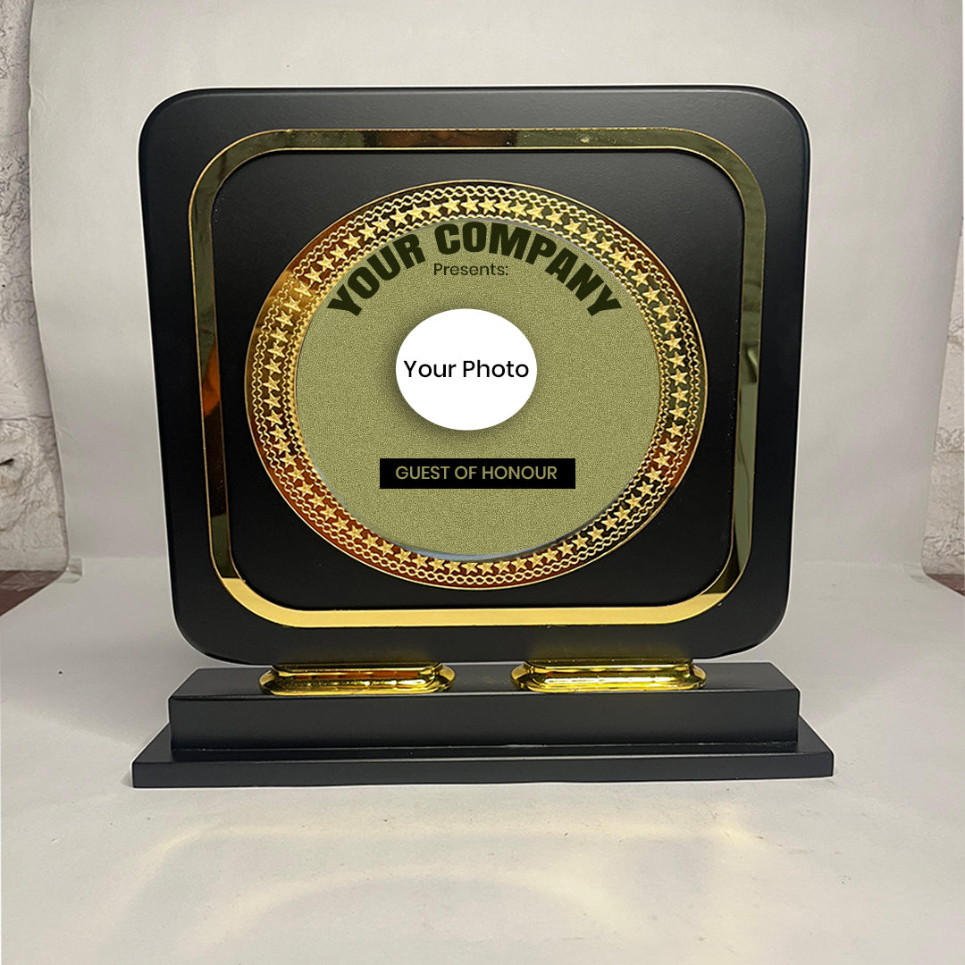 Custom Black & Gold Trophy Plaque – Personalized Engraving Award Frame