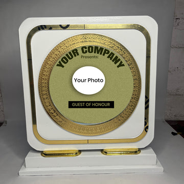 Custom White & Gold Trophy Plaque – Elegant Personalized Recognition Award